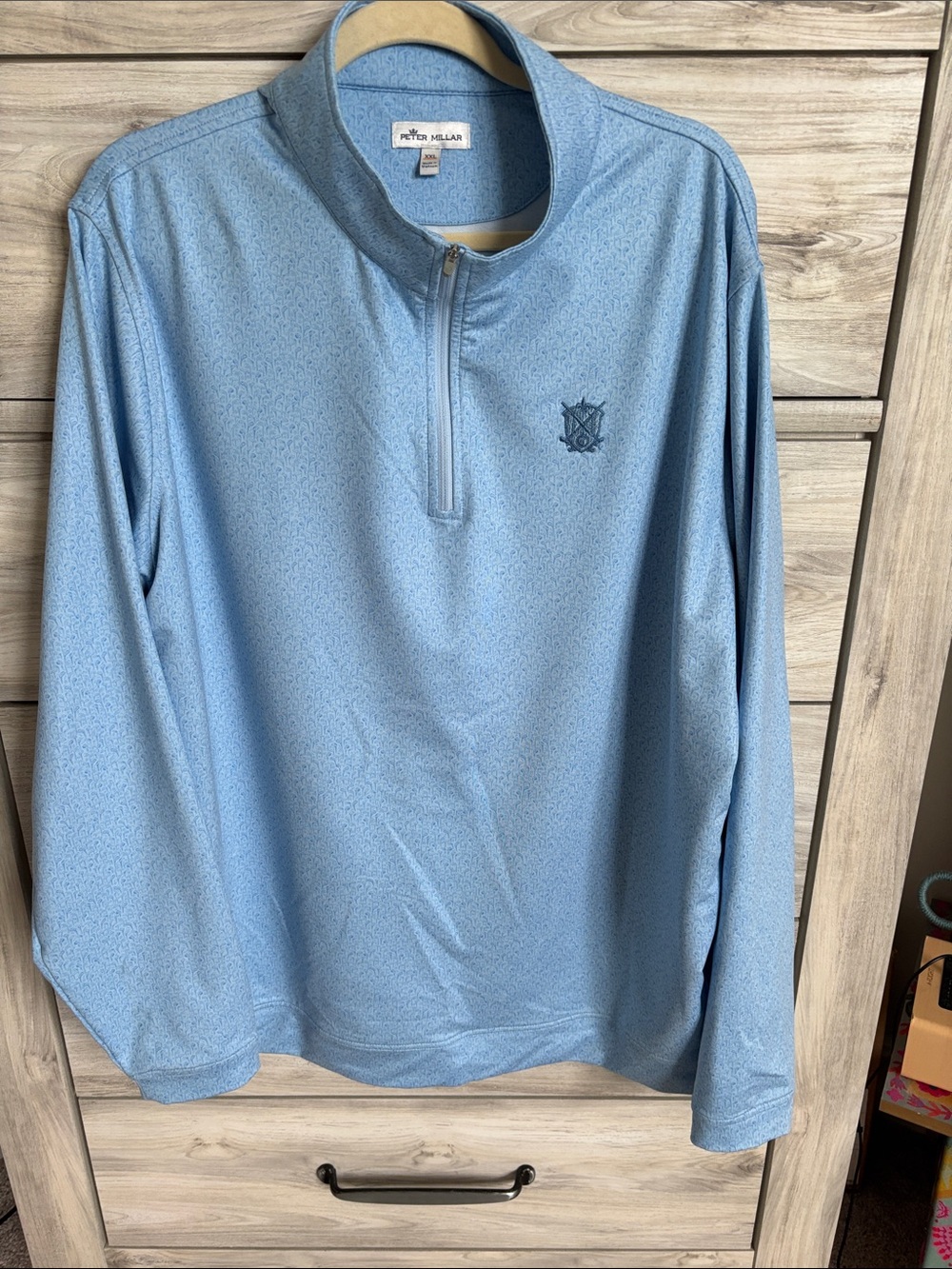 Peter Millar Perth Stretch Quarter-Zip performance pullover in a light blue heat